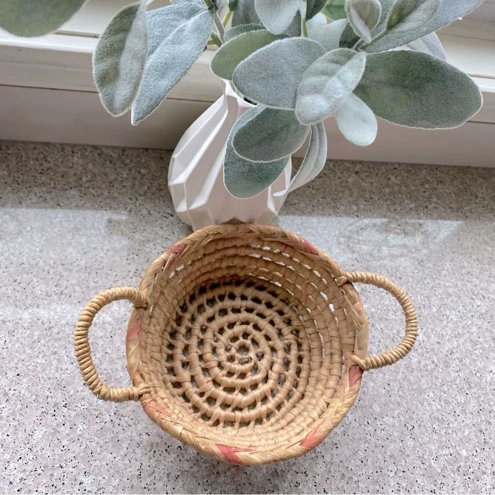 Vintage Hand Woven Basket With Handles